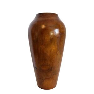 Vintage Hand Turned Wooden Tapered Rustic Vase Wood Grain Pegged Bottom 10"